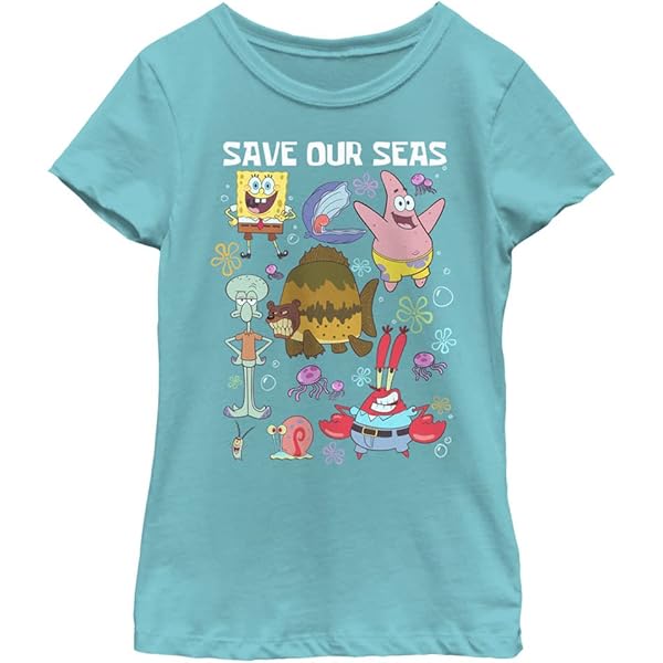 Camiseta Niña Azul Bob Esponja Astrologu00eda Con Calamardo Tie