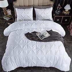 3Pcs Pinch Pleated Comforter Set - White Solid