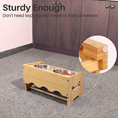 Raised Dog Bowls for Medium Dogs, Adjustable Bamboo Dog Food Bowls Dog