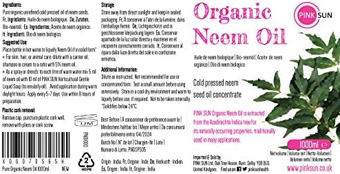 PINK SUN Aceite de Neem Puro Orgánico 1 Litro Virgen Prensado en ...