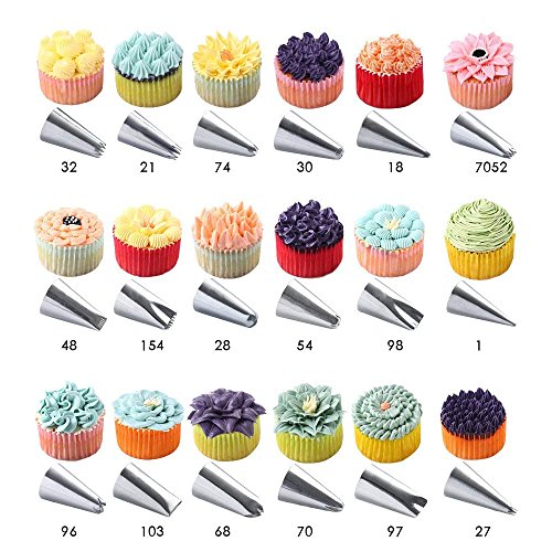 56 PCS Stainless Steel Icing Tips Pastry Tool for All Cakes, Lava Cakes and Cupcakes Decorations, Hinged Storage Box Included