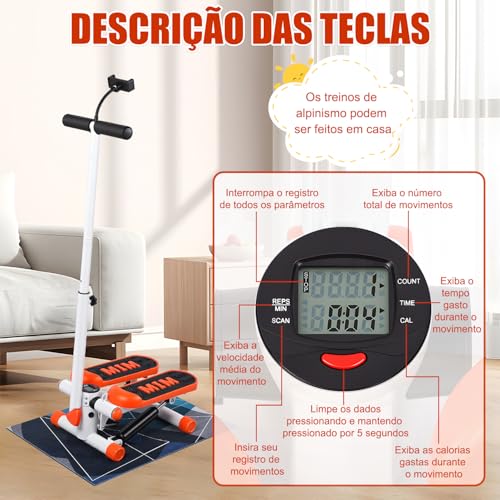 Mini Stepper Adequado para Senhoras com Monitor em Lcd, Mini Stair Stepper com Guidão e Suporte Celular, escada com faixas de resistência, Escada Ergometrica Academia, Stepper Simulador de Caminhada