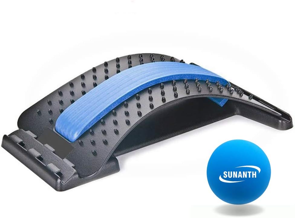 SUNANTH Back Stretcher, Lumbar Stretching Device with 3Adjustable Settings for Upper and Lower Back Pain Relief, Spinal Pain Relieve,Herniated Disc, Spinal Stenosis(Black&Blue): Health & Personal Care