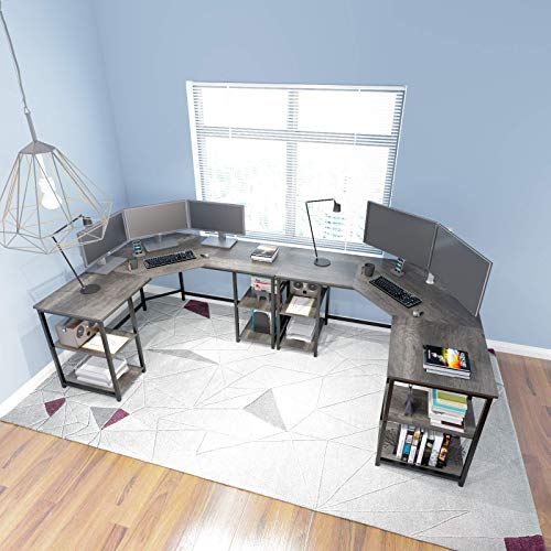 Elephance Large LShaped Computer Desk with Shelves, Corner Desk, Home
