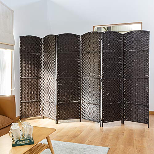 TinyTimes 6 FT Tall Room Divider, 6 Panel Weave Fiber Extra Wide Room