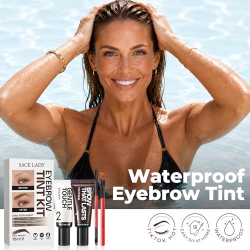 SACE LADY Eyebrow Color Kit for Women, Long Last Effect Up to 4 Weeks, Waterproof Sweat-proof, Natural Brows Cream Color DIY at Home, Vegan & Cruelty Free, 0.5Fl Oz*2 (02 DARK BROWN)