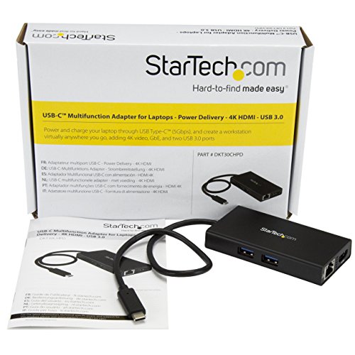 StarTech.com USB C Multiport Adapter - with Power Delivery (USB PD)- USB C to Gigabit Ethernet / 4K HDMI / USB 3.0 Hub