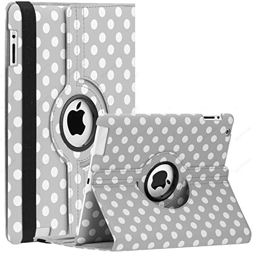 SAVEICON 360 Degree Rotating Magnetic Polka Dot PU Leather Case Smart Cover With Swivel Stand For Apple iPad 4th Generation Retina Display / the new iPad 3 / iPad 2 (Wake/sleep Function) (Gray)