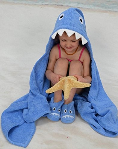 Yikes Twins Child Hooded Towel - Blue Shark