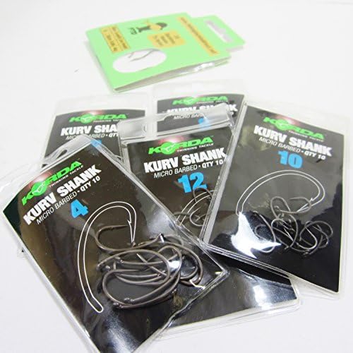 FTD - Min 20 (2 packs of 10) KORDA (KURV SHANK) Micro Barbed (EYED) Carp Fishing Hooks - Single Size & Combinations - Sizes 4 to 12 - Comes with 10 FTD Hooks to Nylon