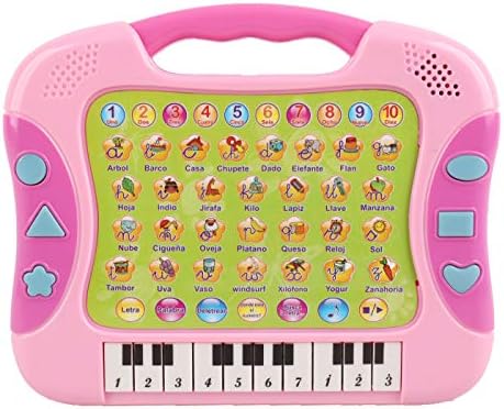 Pasaca Toys Kids Spanish Learning Laptop, Learning Piano with 6 Learning Game, Touch Tablet, Learning ABC, Spelling, Numbers, Piano, Españal Juguetos(Orange)