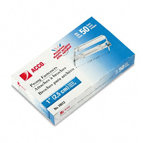 ACCO : Premium Two-Piece Paper File Fasteners, 1" Capacity, 50 per Box -:- Sold as 2 Packs of - 50 - / - Total of 100 Each