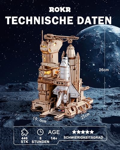 ROKR 3D Puzzle Wooden Space Shuttle, 3D Wooden Puzzle Adult Wooden Models Construction Kits, Gifts for Space Enthusiasts, Space Shuttle, LKA02