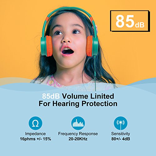 HUOTO Kids Headphones,Wired Headphone Children Girls Boys Foldable Adjustable Stereo,3.5MM Jack On-Ear Headphone Earphones Headset for iPad Cellphones Computer MP3/4 Kindle Tablet with Mic (Green)