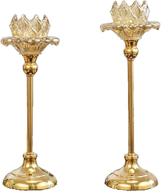 JXXU Long Stem Crystal Candle Holders, Set of 2 Brown Gold
