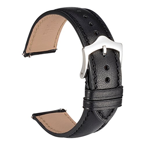 WOCCI 20mm Quick Release Watch Band,Black Full Grain Leather Watch Strap with Taper Buckle