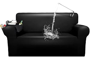 Auctus PU Leather loveseat Cover, Elastic Waterproof loveseat Covers, Living Room Armchair Chair Cover, Full Sofa Covers, loveseat Covers for 2 Cushion Couch, with armrest Storage Bag (Black)