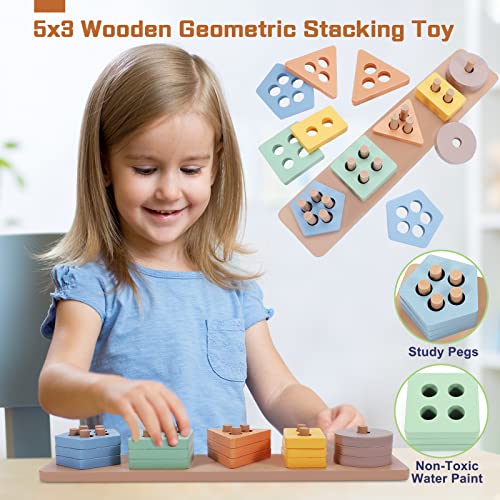 AZEN 2Pack Montessori Toys for 1 2 3 Year Old Boys Girls, Wooden