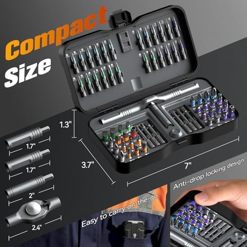 66 in 1 Ratschenschraubendreher Set mit abnehmbarem Griff, 6.2° Ratschenkopf, Multi S2 Stahl Bit Free Kombination, Tragbares Reparaturwerkzeug Set für Weihnachtsgeschenke Möbel, Computer, Fahrrad, DIY