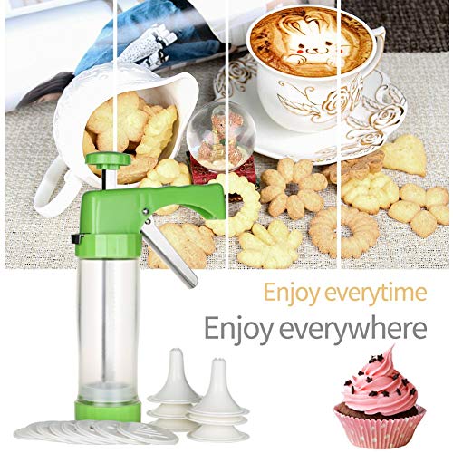 KABB Clear Cookie Press Gun Kit with 16 Discs and 6 Icing Tips for DIY Biscuit Maker and Decoration-Green