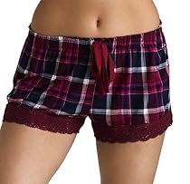 Wallflower Luxury Soft Women Sleepwear Printed Pattern Short with Crochet Trim Loungewear for Ladies - Red, Small