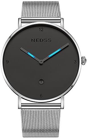 Luxury Brand NEDSS tritium gas self luminous Switzerland Quartz movement Watch Ultra Thin Mesh Men's Stainless Steel Watches (night)