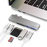 Aluminum USB-C Hub Adapter Dongle for MacBook Pro 13" and 15" 2016/2017, Letscom Thunderbolt 3 Dock, TF/SD Card Reader, TB3, USB-C, 2 USB 3.0 Ports, Designed for MacBook Pro, Silver