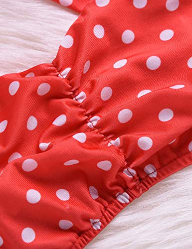 image for Menglang Baby Girl Swimsuit Ruffle Red Dot Top and Bikinis Skirt Headb
