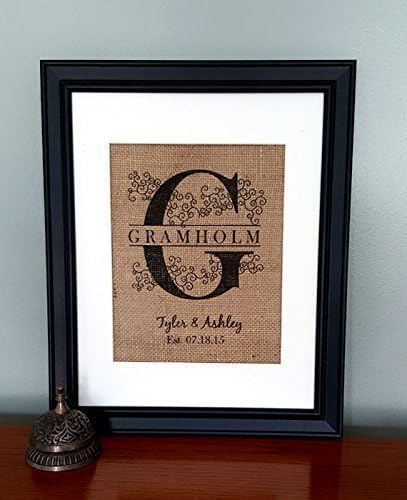 Curly Monogrammed Burlap Print - Personalized Family Name Wall Decor - Wedding Gifts - Anniversary Gift