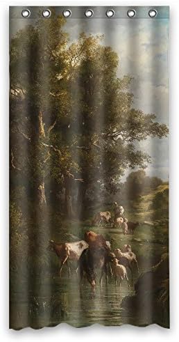 ZEEZON Width X Height / 36 X 72 Inches / W H 90 By 180 Cm Beautiful Scenery Landscape Painting Christmas Shower Curtains Polyester Fabric Ornament And Gift To Her Bf Girls Valentine Teens. With Ho