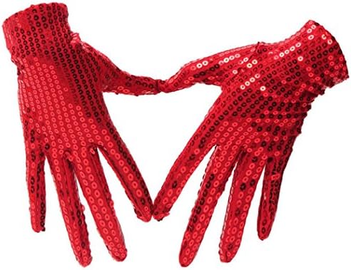 Cityofli Kids Boys Girls Festival PerformanceSparkle Sequins Wrist Gloves for Party Dance (One Size, Red)