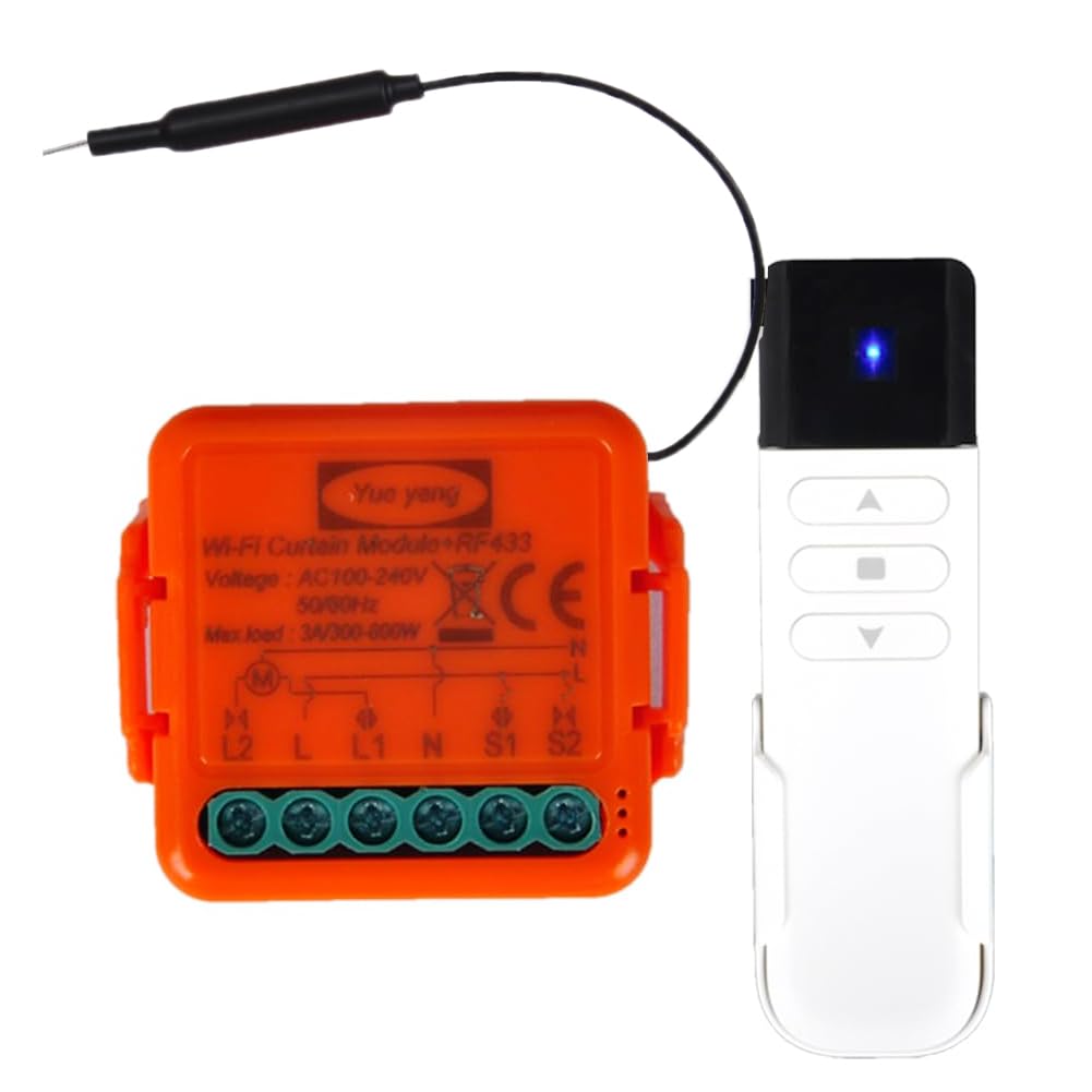 WiFi Roller Shutter Switch + RF Remote Controls, Wireless Control Module for Roller Shutters, Electric Relay for Curtains and Blinds, Curtain Timer Switch, Voice Control with Alexa and Google Home (1)