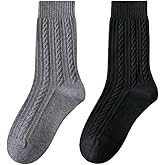 VIENGERT Women's Wool Blend Mid-Calf Socks 2 /4Pairs - Winter Boot Socks Set, Vintage Striped Cable Knit, Cozy Warm & Soft