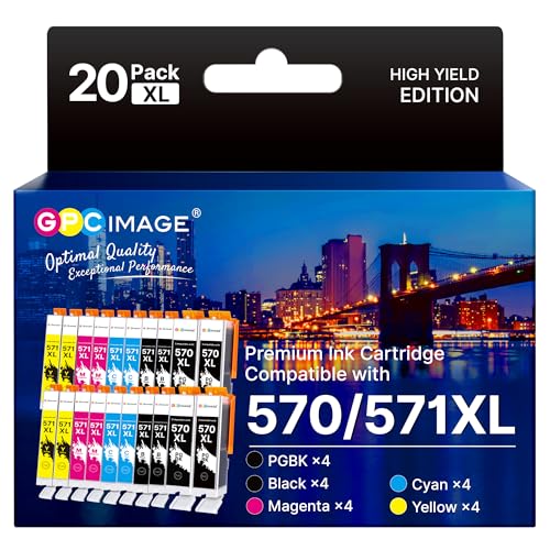 GPC Image 570 571 XL Compatible Ink Cartridge for Canon 571 PGI-570 CLI-571XL for Canon MG5750 TS5055 for PIXMA TS5050 TS5053 MG6852 MG6850 MG5700 MG5752 MG5753 (20 Pack) Pack)