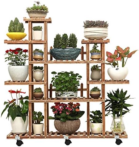 花台 背の高いフラワースタンドローラー付き屋内ソリッドウッド多段フロア立て植物スタンドリビングルームバルコニーシンプルな鉢植えシェルフ 驚きの値段で 色 D