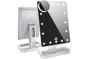 BEAUTIFYBEAUTIES Lighted Makeup Mirror, Vanity Mirror with Bluetooth, 360° Rotation, Adjustable Brightness, Touch Screen, Detachable 10X Magnification Spot Mirror, Rechargeable by Beautify Beauties