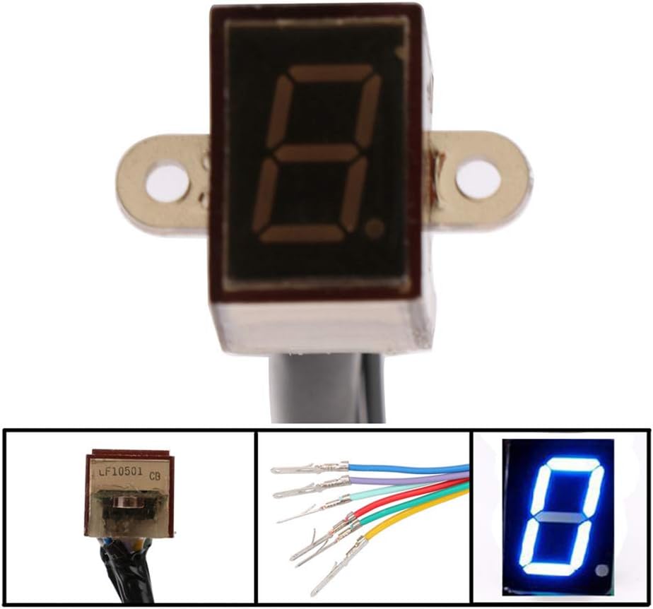 Qlkx Motorcycle Gear Indicator 0-6, Shift Lever Sensors,LED Digital Gear Indicator,highlight,blue,Universal Waterproof,Gear Blue Display for Motorcycles, ATV, Dirt Bike Universal,5files