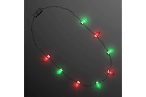 FlashingBlinkyLights Green and Red LED Light Up Christmas String Light Bulb Necklace