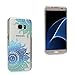 Badalink Case Compatible with Samsung Galaxy S7 Edge Case Clear Colorful Case Cute Gradient Blue Totem Flowers Design Ultra Slim-Fit PC Bumper Cover & HD Screen Protector Diamond Dust Plug Stylus Pen