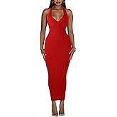 Women's Halter Maxi Bodycon Dress - Summer Casual Backless Club Party Long Fitted Tight Dresses