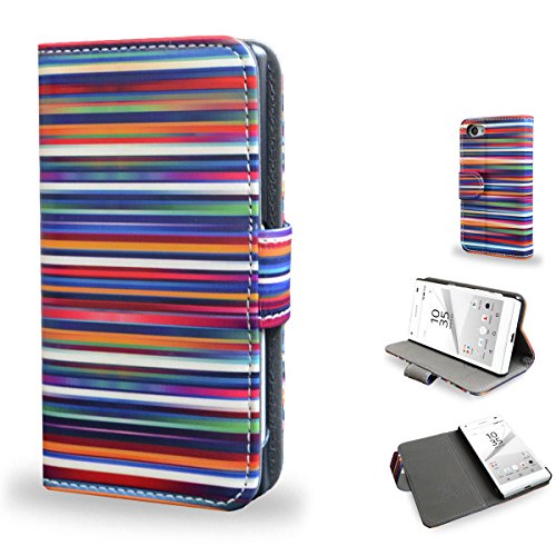 Sony Xperia Z5 Compact - 'Blurry Lines' - Artist Designed vegan leather wallet case. Unique & colourful cover featuring artwork / design with 2 credit card compartments