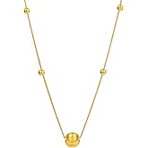 ZHOU LIU FU 18K Gold Pendant Necklace Ball Bead Necklace Charm Link Necklace Simple Dainty Chain with Pendant for Women Mom Lover Gold Jewelry Birthday Aniversary 15.7-17.7Inch/40+5cm C0613739