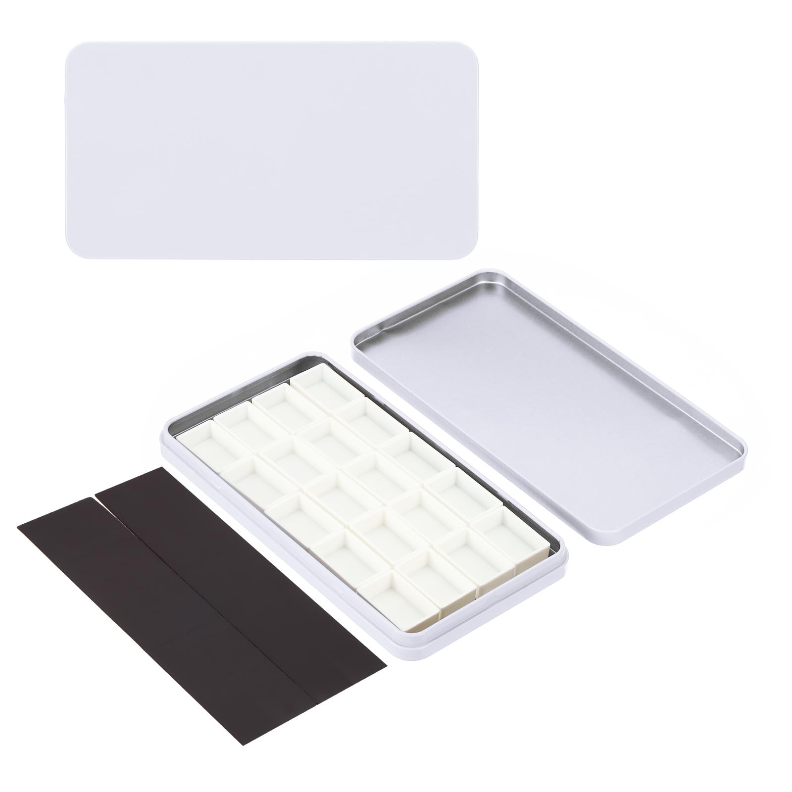 Photo 1 of PATIKIL Empty Watercolor Palette, Metal Watercolor Tin with 20pcs Half Pans and Magnetic Sticker Paint Case with Lid Paint Box for Travel Gouache, White