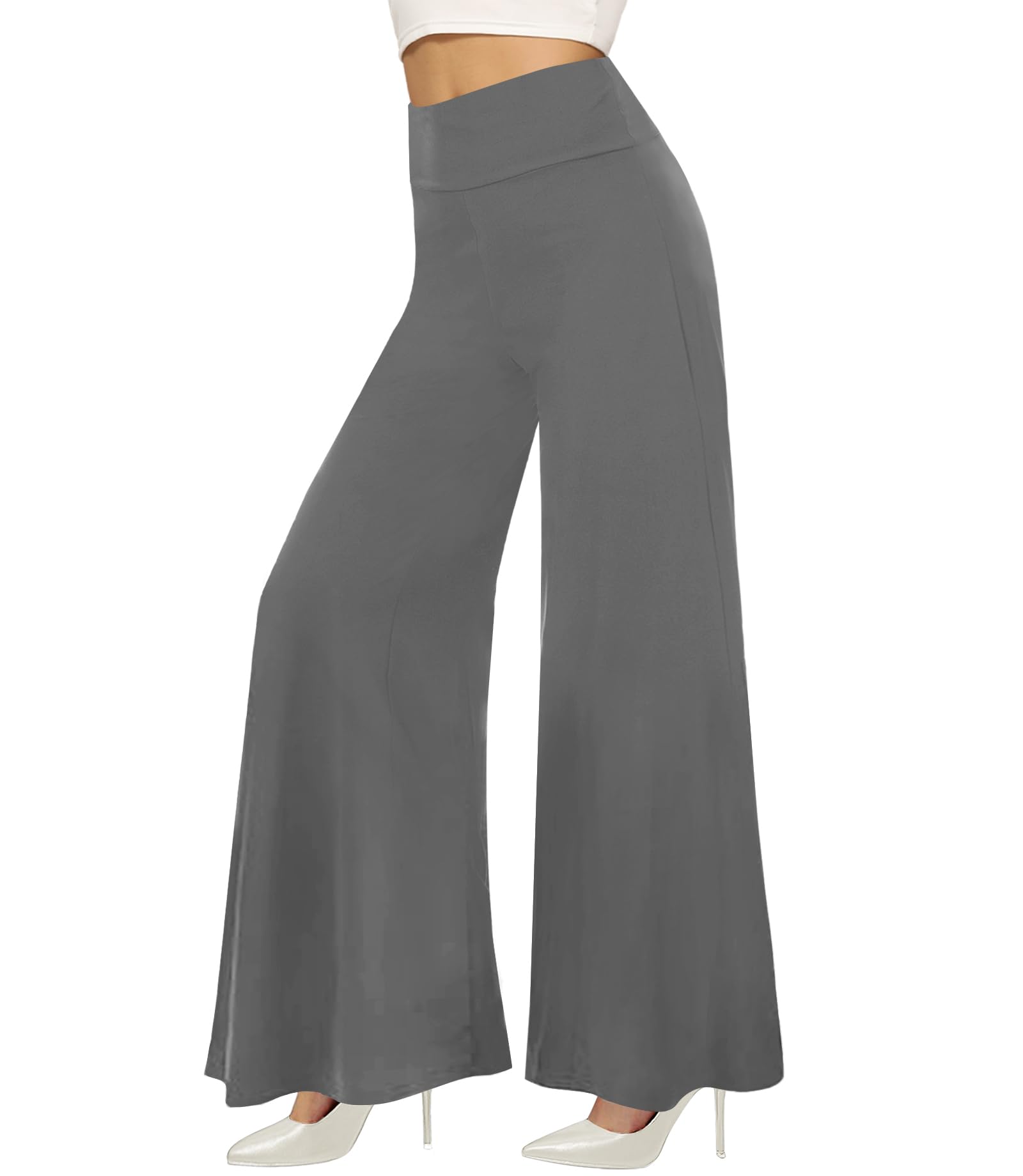 Photo 1 of ** UNKNOWN SIZE*** QGGQDD Wide Leg Palazzo Pants for Women - Casual Soft High Waist Lounge Pants Loose Comfy Stretchy Trousers Grey