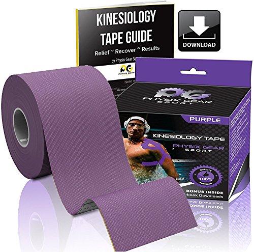 Kinesiology Tape by Physix Gear Sport, Best Waterproof Muscle Support Adhesive, 2in x 16.4ft Roll Uncut, Physio Therapeutic Aid for Injury Recovery, Free 82pg E-Guide (1 PACK PURPLE)