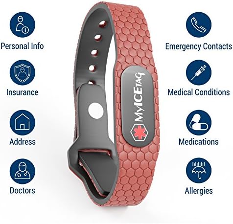 Smart Medical Alert ID Bracelet, Safety, Sport, Emergency and Everyday Wristband - Fits Men, Women & Kids - Model Flex - Choose Your Color & Size
