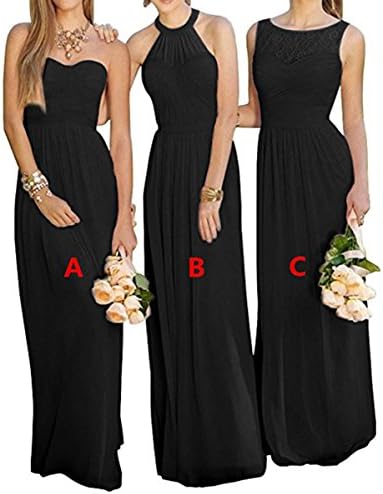 Vweil Long Rustic Chiffon Lace Bridesmaid Dress Long Formal Evening Prom Gowns Black US2