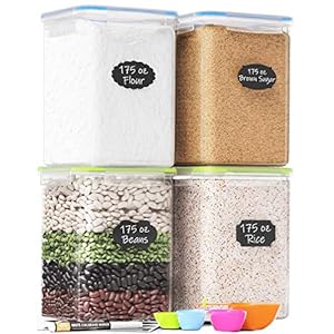 Chef's Path Kitchen Storage Box Set of 4 Extra Large Airtight Food Storage Jars for Sugar Flour Cereal Rice - Measuring…