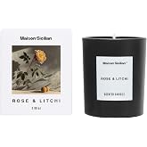Rose &amp; Litchi Candle by Maison Sicilian | Sweet Rose Scent | 24 Hour Burn | Premium Coconut Beeswax Blend + Luxury Fragrance Oil | Romantic Ambiance &amp; Luxury Gift for Her
