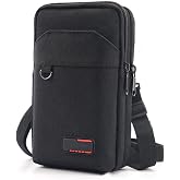 Travel Cell Phone Pouch Belt Pouch, Phone Holster Crossbody Bag with Shoulder Strap for iPhone Case Holder for Hand with Neck Lanyard Smartphone Walking Passport Wallet (Black A)